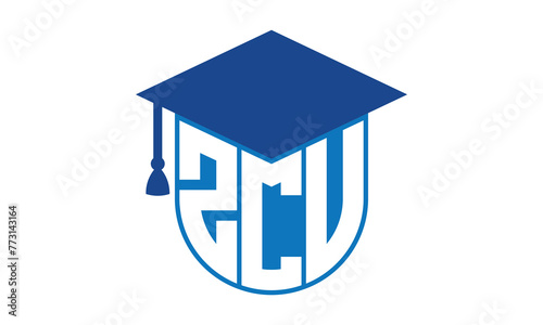 ZCV initial letter academic logo design vector template. school college logo, university logo, graduation cap logo, institute logo, educational logo, library logo, teaching logo, book shop, varsity