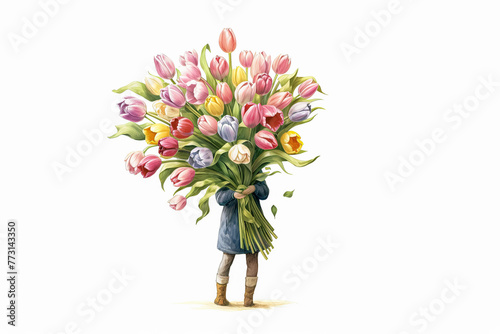 A hand holding a bouquet of tulips.