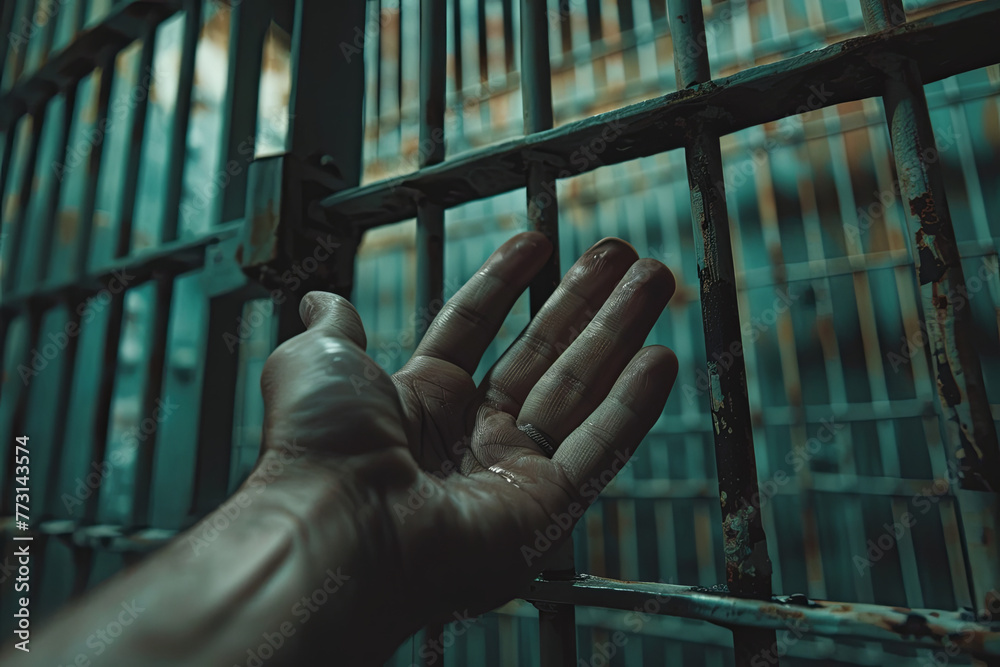 Obraz premium Human hand stretch out from prison bars