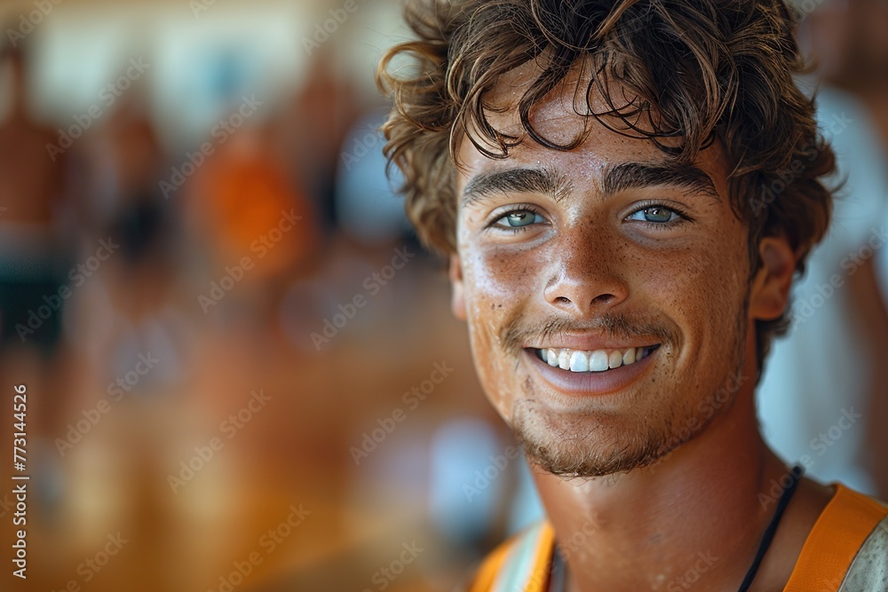 Smiling portrait of a young man in a basketball gym Smiling portrait of a young man in a basketball gym