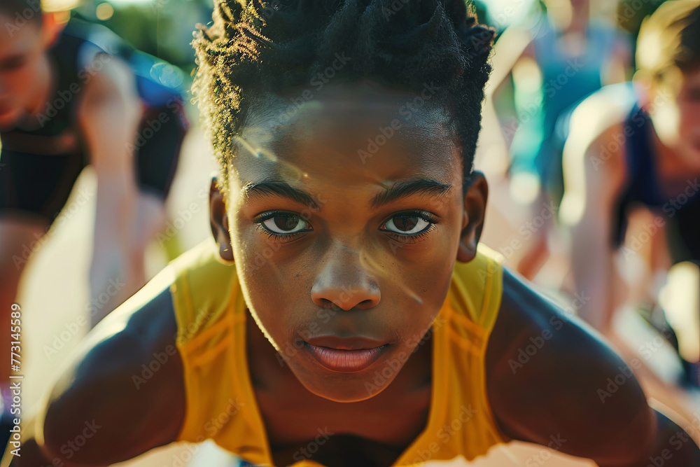 Young athletes at the start of sprint
Young athletes at the start of sprint