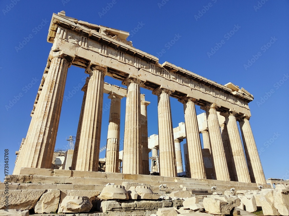 Landscape of the Parthenon in the Acropolis of Athens on a sunny day