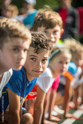 Young athletes at the start of sprint 