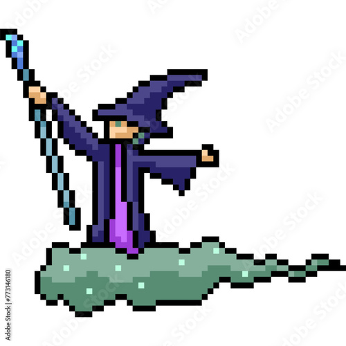 pixel art of wizard ride cloud