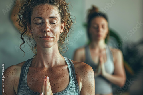 An image of two women doing yoga
 photo