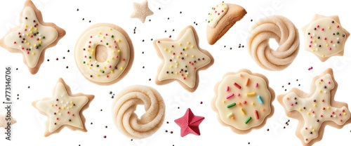 Assorted Sugar Cookies with Sprinkles on White Background