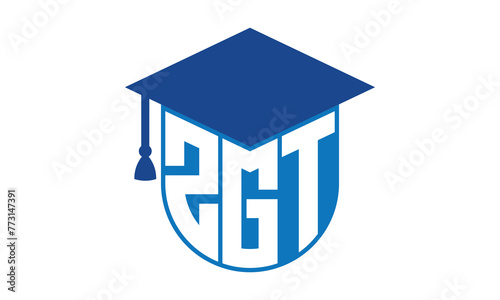 ZGT initial letter academic logo design vector template. school college logo, university logo, graduation cap logo, institute logo, educational logo, library logo, teaching logo, book shop, varsity