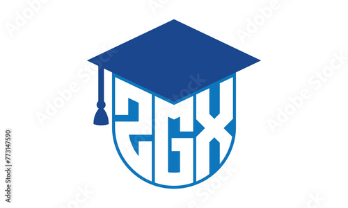ZGX initial letter academic logo design vector template. school college logo, university logo, graduation cap logo, institute logo, educational logo, library logo, teaching logo, book shop, varsity