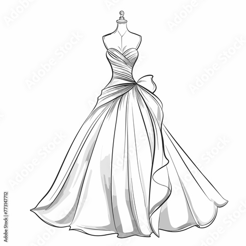 vector wedding dress with black lines on a white background .Generative AI