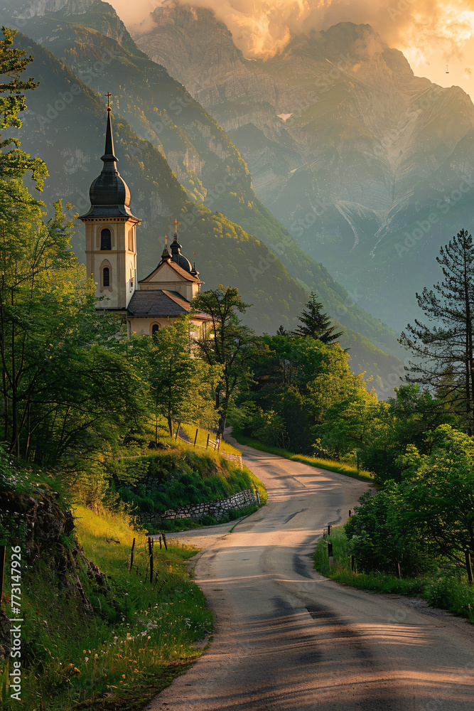 mountain road and the catholic church