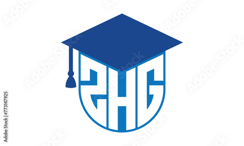 ZHG initial letter academic logo design vector template. school college logo, university logo, graduation cap logo, institute logo, educational logo, library logo, teaching logo, book shop, varsity