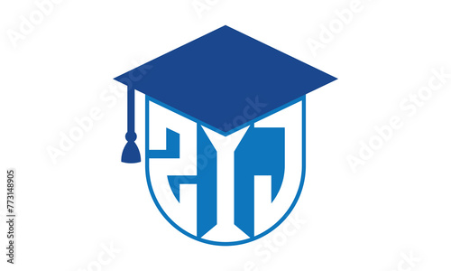ZIJ initial letter academic logo design vector template. school college logo, university logo, graduation cap logo, institute logo, educational logo, library logo, teaching logo, book shop, varsity