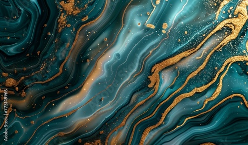 Teal and Gold Luxury Marbling Texture