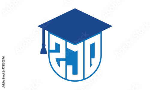 ZJQ initial letter academic logo design vector template. school college logo, university logo, graduation cap logo, institute logo, educational logo, library logo, teaching logo, book shop, varsity