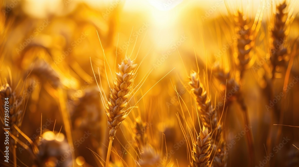 Golden Wheat Field Basking in Sunlight, Agriculture and Harvest Season Concept Golden Wheat Field Basking in Sunlight, Agriculture and Harvest Season Concept