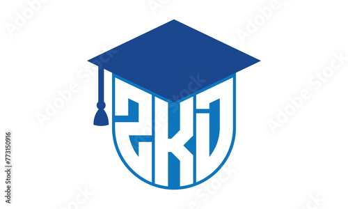 ZKD initial letter academic logo design vector template. school college logo, university logo, graduation cap logo, institute logo, educational logo, library logo, teaching logo, book shop, varsity