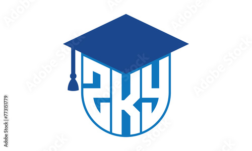ZKY initial letter academic logo design vector template. school college logo, university logo, graduation cap logo, institute logo, educational logo, library logo, teaching logo, book shop, varsity