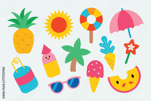 Summer Colorful Sticker Design Collection Decorations