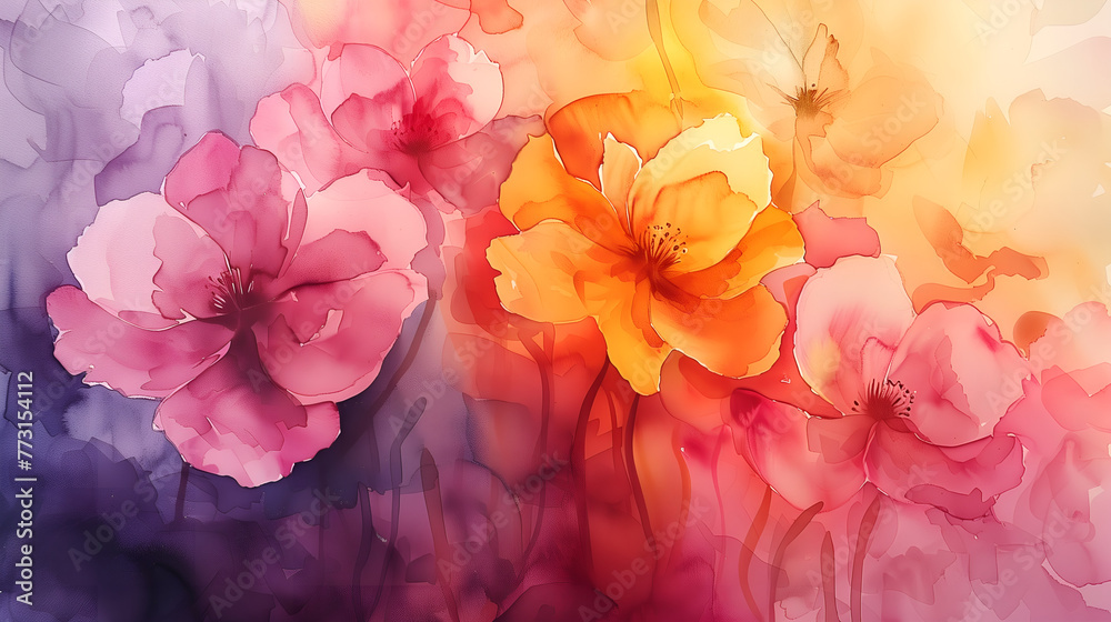 Abstract watercolor floral background with poppies. Vector illustration.