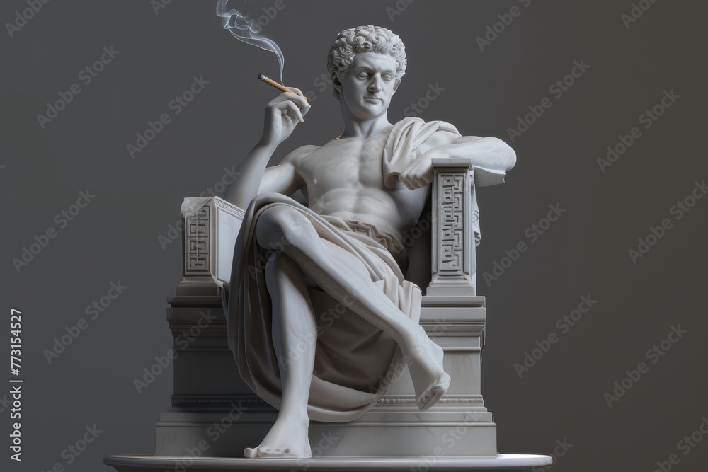 Classical Statue with a Modern Twist Smoking - obrazy, fototapety, plakaty 