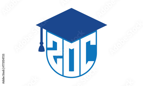 ZOC initial letter academic logo design vector template. school college logo, university logo, graduation cap logo, institute logo, educational logo, library logo, teaching logo, book shop, varsity