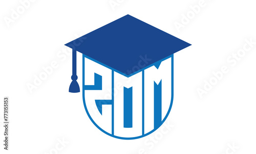 ZOM initial letter academic logo design vector template. school college logo, university logo, graduation cap logo, institute logo, educational logo, library logo, teaching logo, book shop, varsity