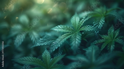 Cannabis leaves infused with CBD formula. Growing medical marijuana.