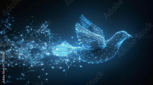 Peace dove mesh with starry background. International Peace Day.