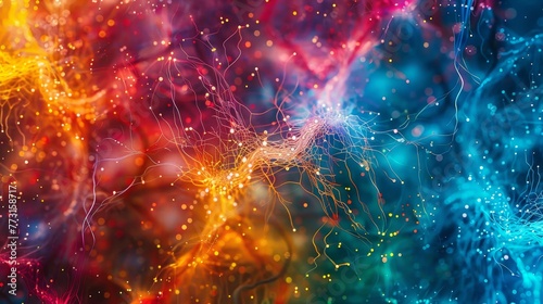 A complex network of colorful neural pathways in the brain