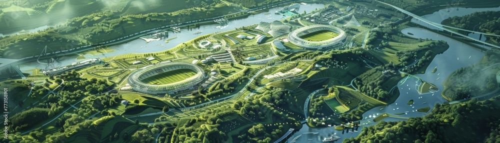 Stadium blending into the landscape powered by natural energy sources Stadium blending into the landscape powered by natural energy sources