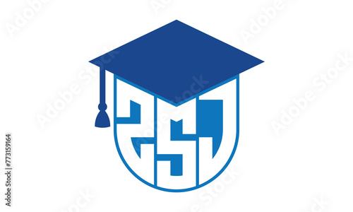 ZSJ initial letter academic logo design vector template. school college logo, university logo, graduation cap logo, institute logo, educational logo, library logo, teaching logo, book shop, varsity