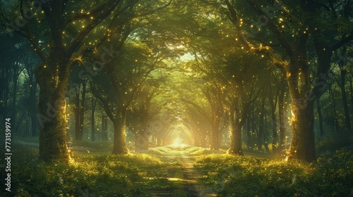 A forest of glowing trees that light the path to enlightenment