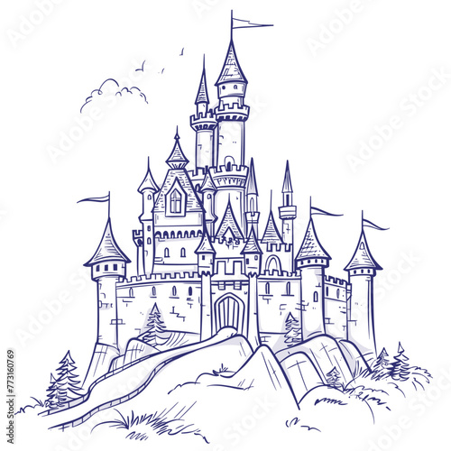 vector fairytale castle with lines on a white background .Generative AI