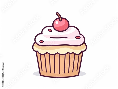 An adorable illustration of a pastel-colored cupcake with frosting and a cherry on top isolated background pastel