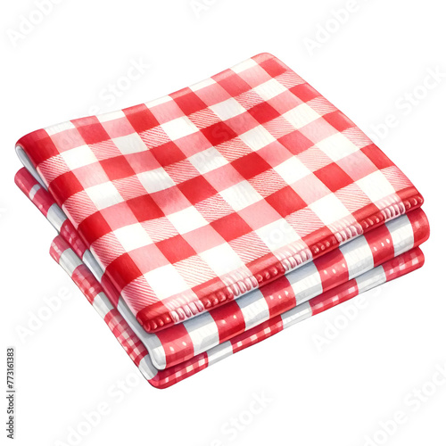 Red Checkered Beach towel picnic blanket in watercolor