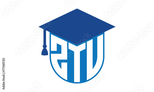 ZTV initial letter academic logo design vector template. school college logo, university logo, graduation cap logo, institute logo, educational logo, library logo, teaching logo, book shop, varsity