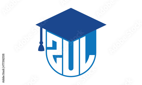 ZUL initial letter academic logo design vector template. school college logo, university logo, graduation cap logo, institute logo, educational logo, library logo, teaching logo, book shop, varsity photo