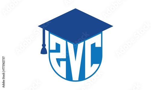 ZVC initial letter academic logo design vector template. school college logo, university logo, graduation cap logo, institute logo, educational logo, library logo, teaching logo, book shop, varsity