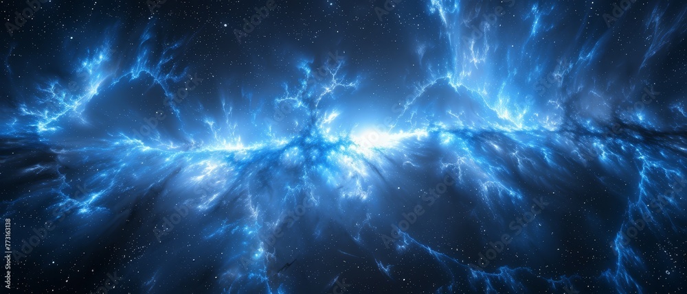   A tight shot of a massive blue object in the dark night sky, surrounded by twinkling stars