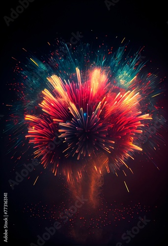 AI generated illustration of bright fireworks in the night sky