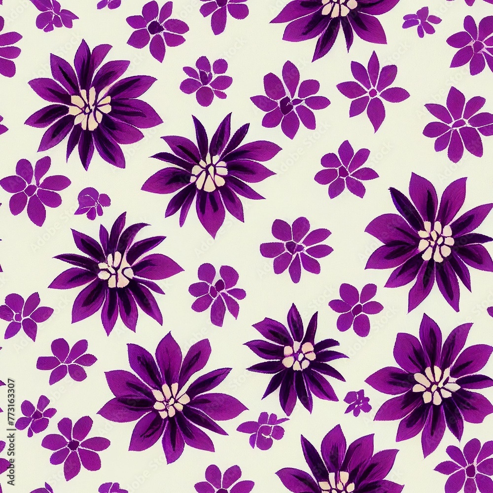 AI-generated illustration of a purple floral seamless pattern