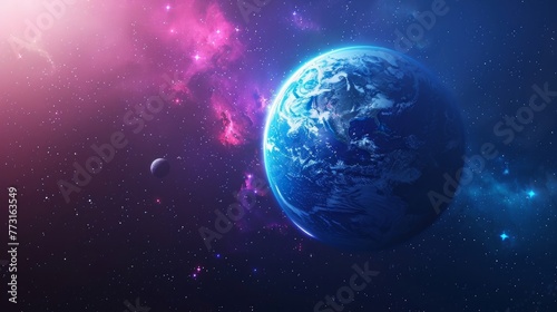 Blue Earth in the space. Colorful art. Solar system. Blue gradient. Space wallpaper. Elements of this image furnished by NASA © Nicat