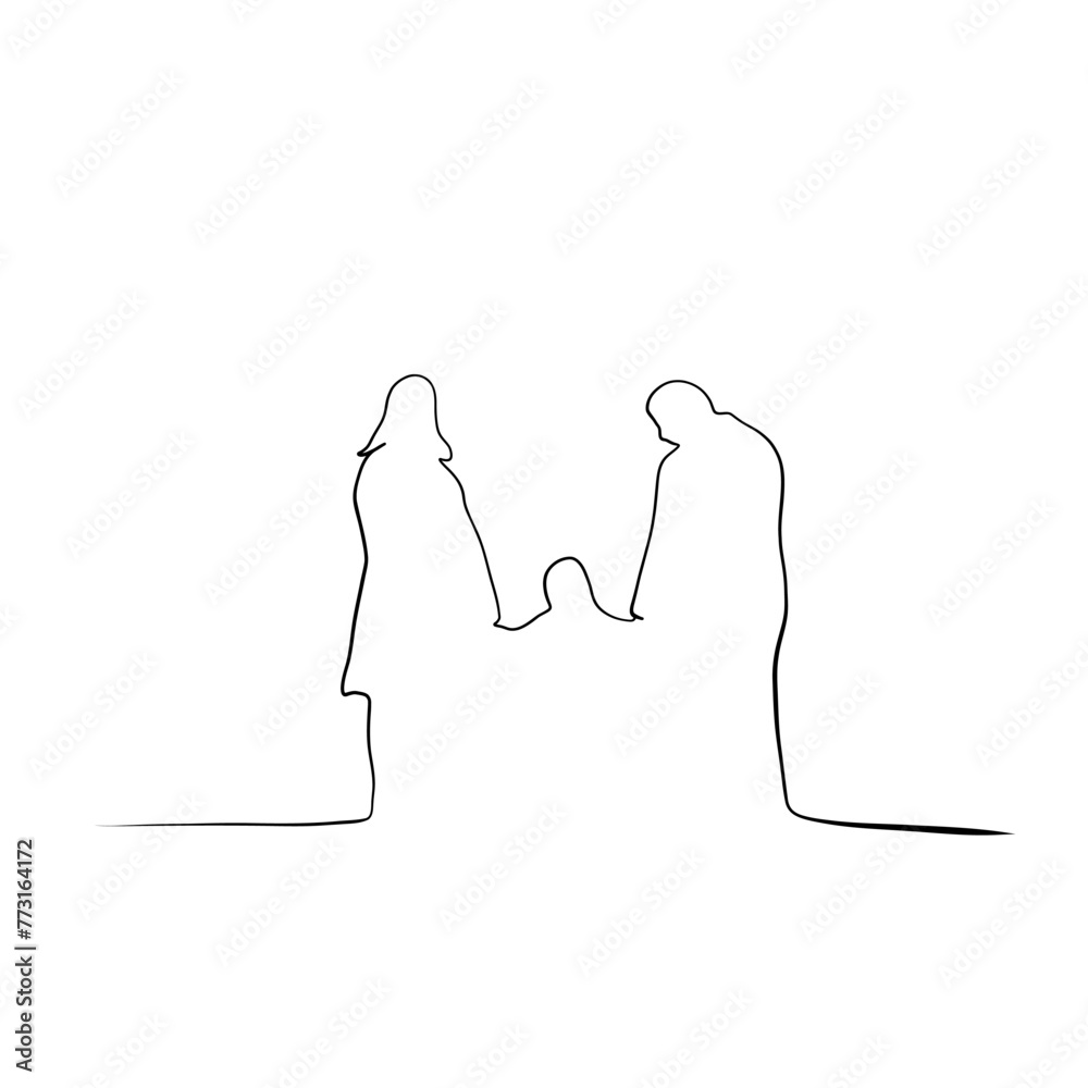 One line drawing. Linear drawing of a family mom, dad, child. minimalistic design One line drawing. Linear drawing of a family mom, dad, child. minimalistic design