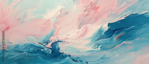  Blue, pink, and white waves on a blue-pink background, centered with light pink