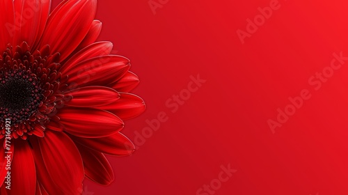   A red flower with a black center against a solid red background The flower's center is also black