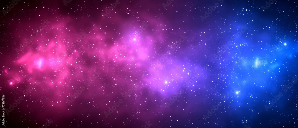   A black background filled with numerous stars, with a bright blue and pink star at its center