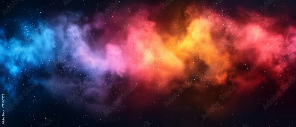   A collection of vibrant clouds drifts in the sky, surrounded by a star-filled expanse at its heart