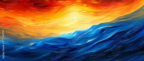  Wave in foreground, red-orange-yellow-blue sky