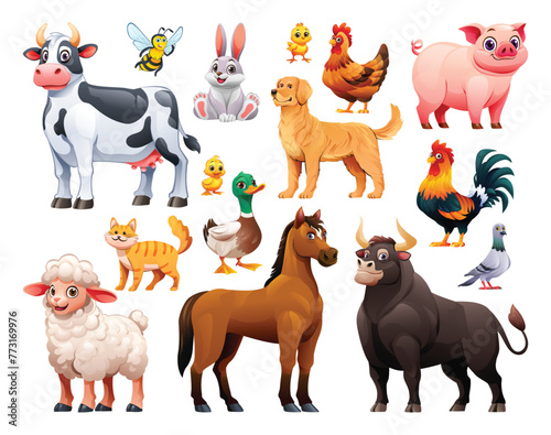 Farm animals set. Vector cartoon illustration