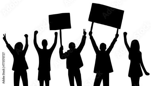 silhouettes of protesting people on a white background